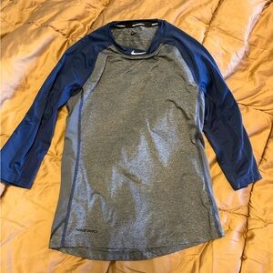 Nike Pro  baseball Shirt - Gray and Blue
